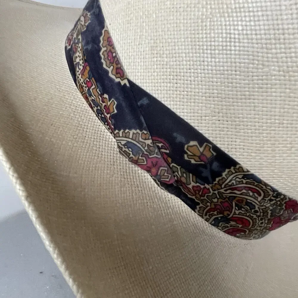 VTG Churchill Ltd Genuine Shantung Straw Panama Hat Size 7 3/8 Paisley Band